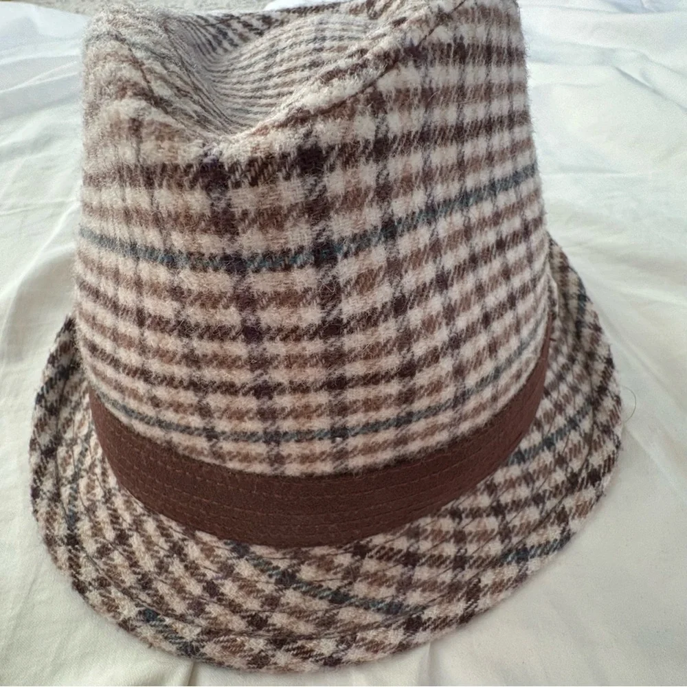 Goorin Bros Men Fedora Hat Brown Check Wool Polyester Excellent Condition